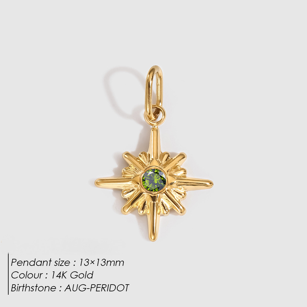 Stainless Steel Eight-pointed Star Birthday Stone Pendant