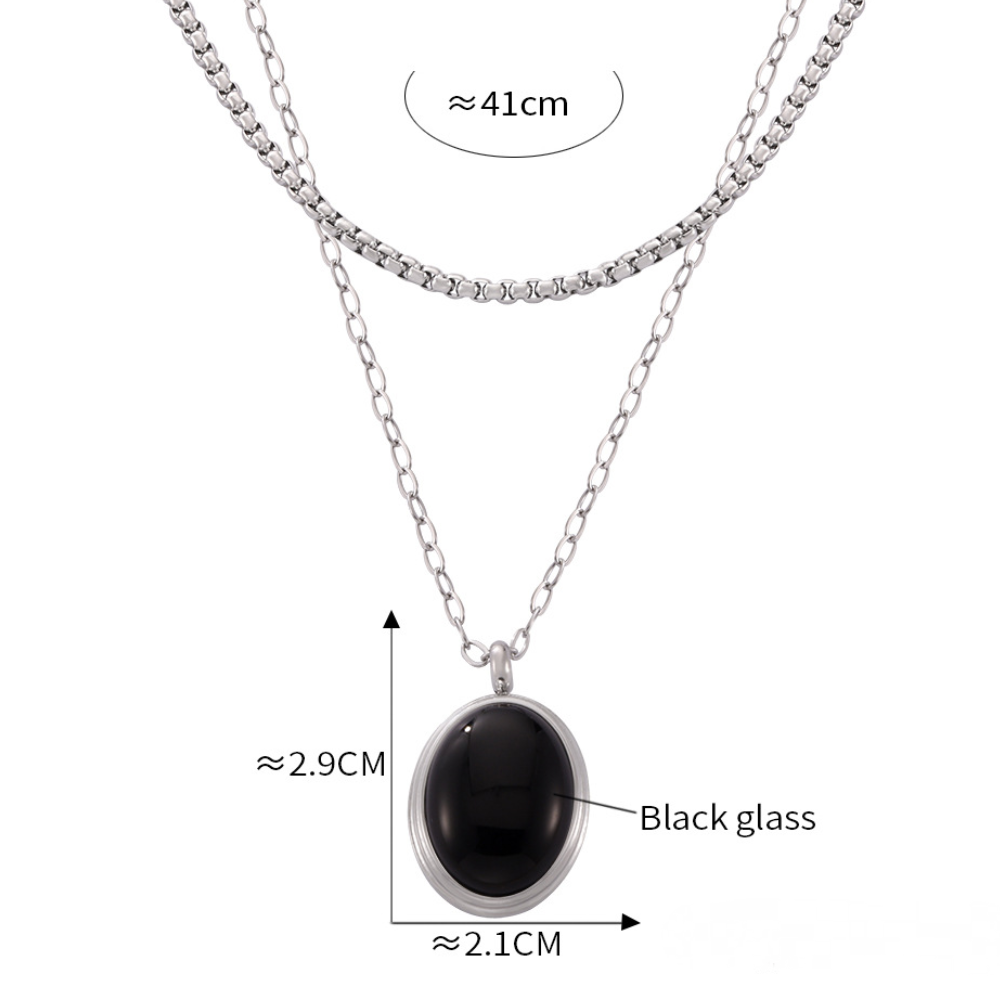 Round Oil Drop Stainless Steel Necklace Earrings Jewelry Suit