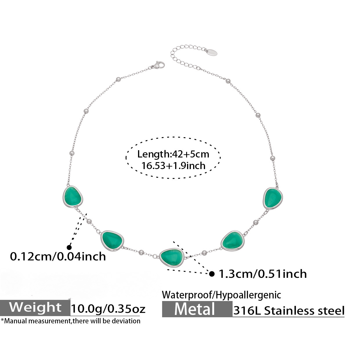 Stainless Steel Water Drop Cat's Eye Stone Necklace Earrings Bracelet Jewelry Set
