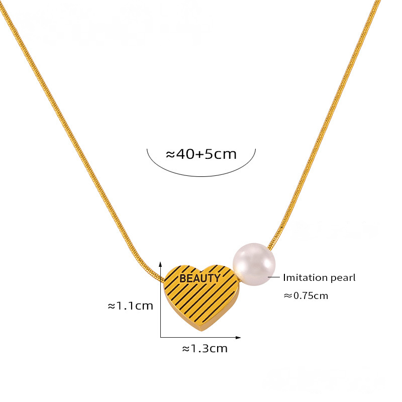 Stainless Steel Heart Shape Imitation Pearl Letter Pendant Necklace