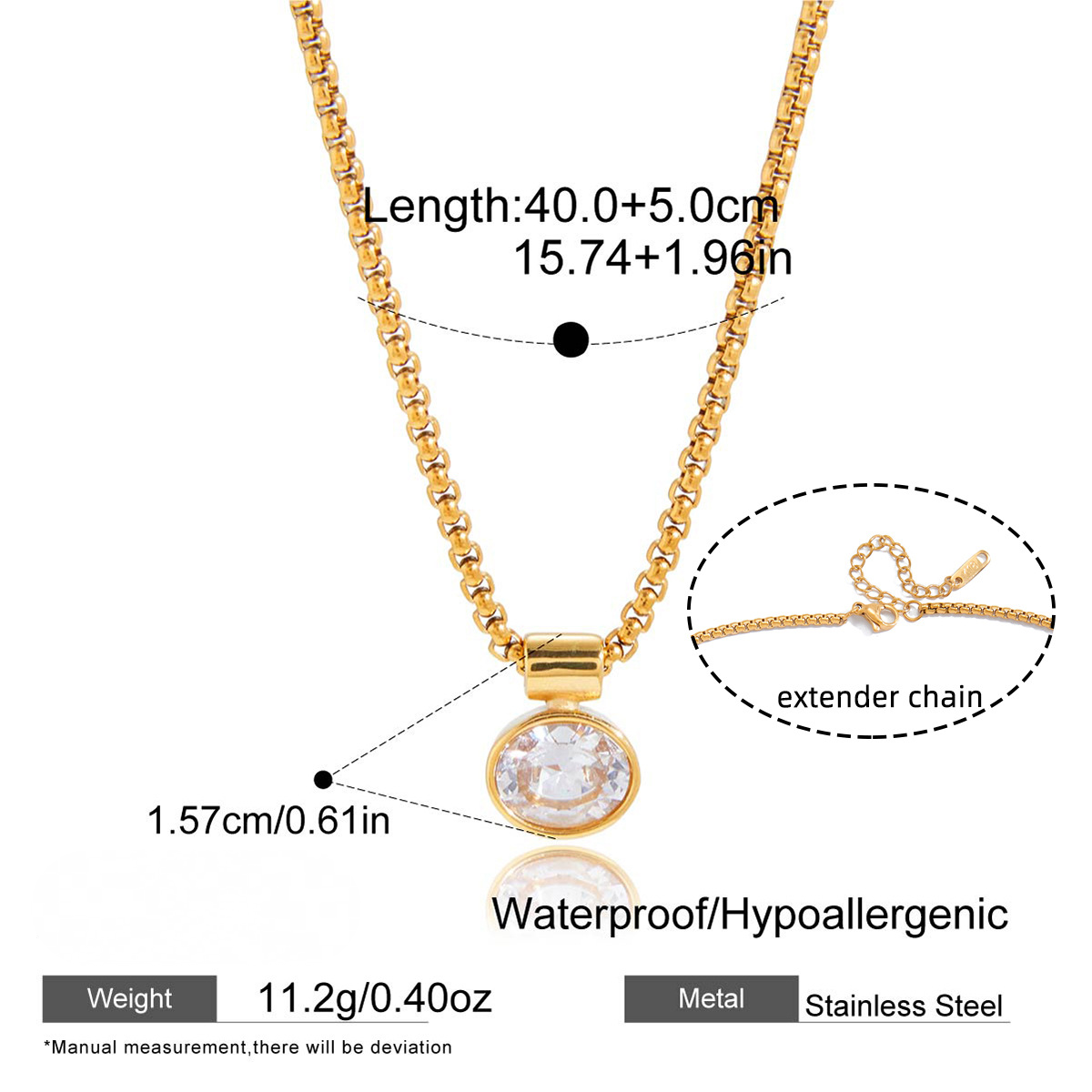 Stainless Steel White CZ Pendant Role Chain Necklace