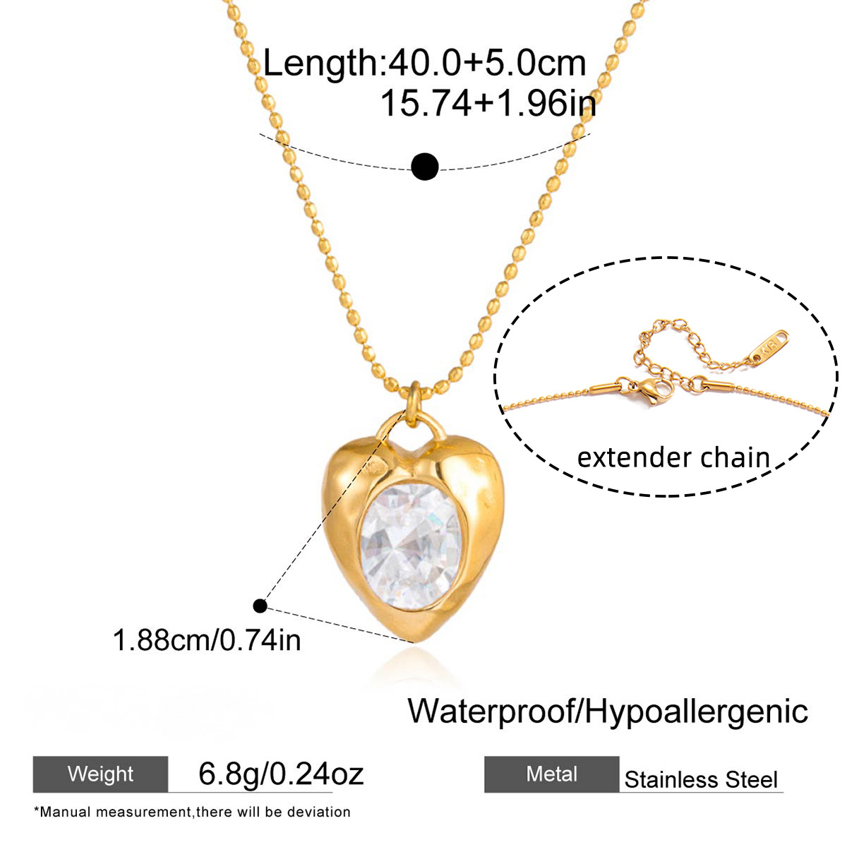 Stainless Steel Round Rhinestone Stick Chain Necklace