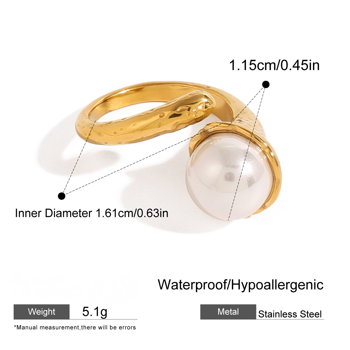 Stainless Steel Light Luxury Pearl Ring Combination
