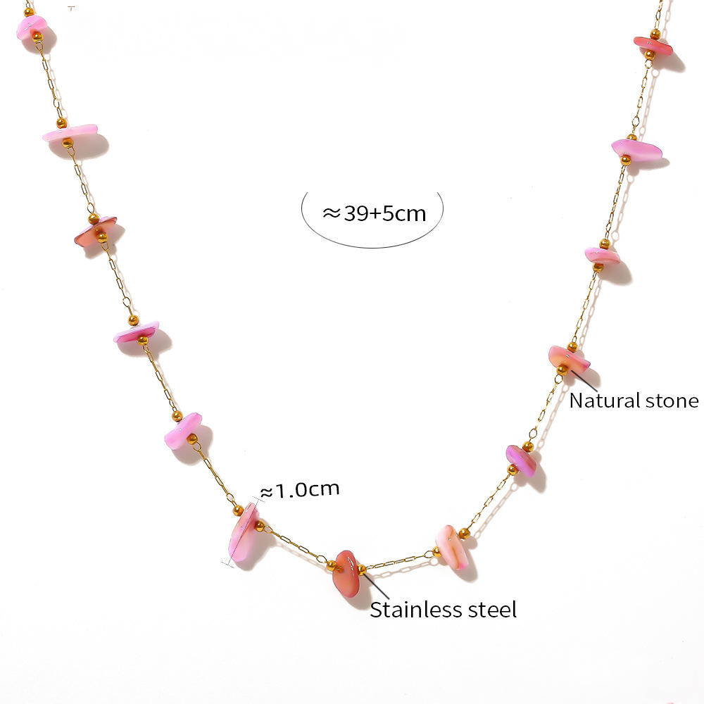 Pink Purple Natural Stone Beaded Necklace Bracelet Jewelry Suit