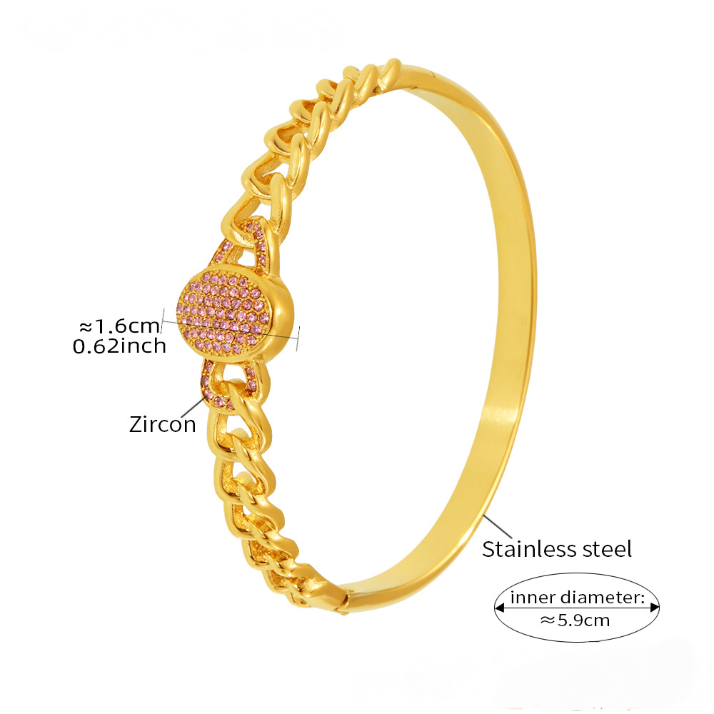 Stainless Steel Curb Chain Inlay Cubic Zirconia Buckle Bracelet