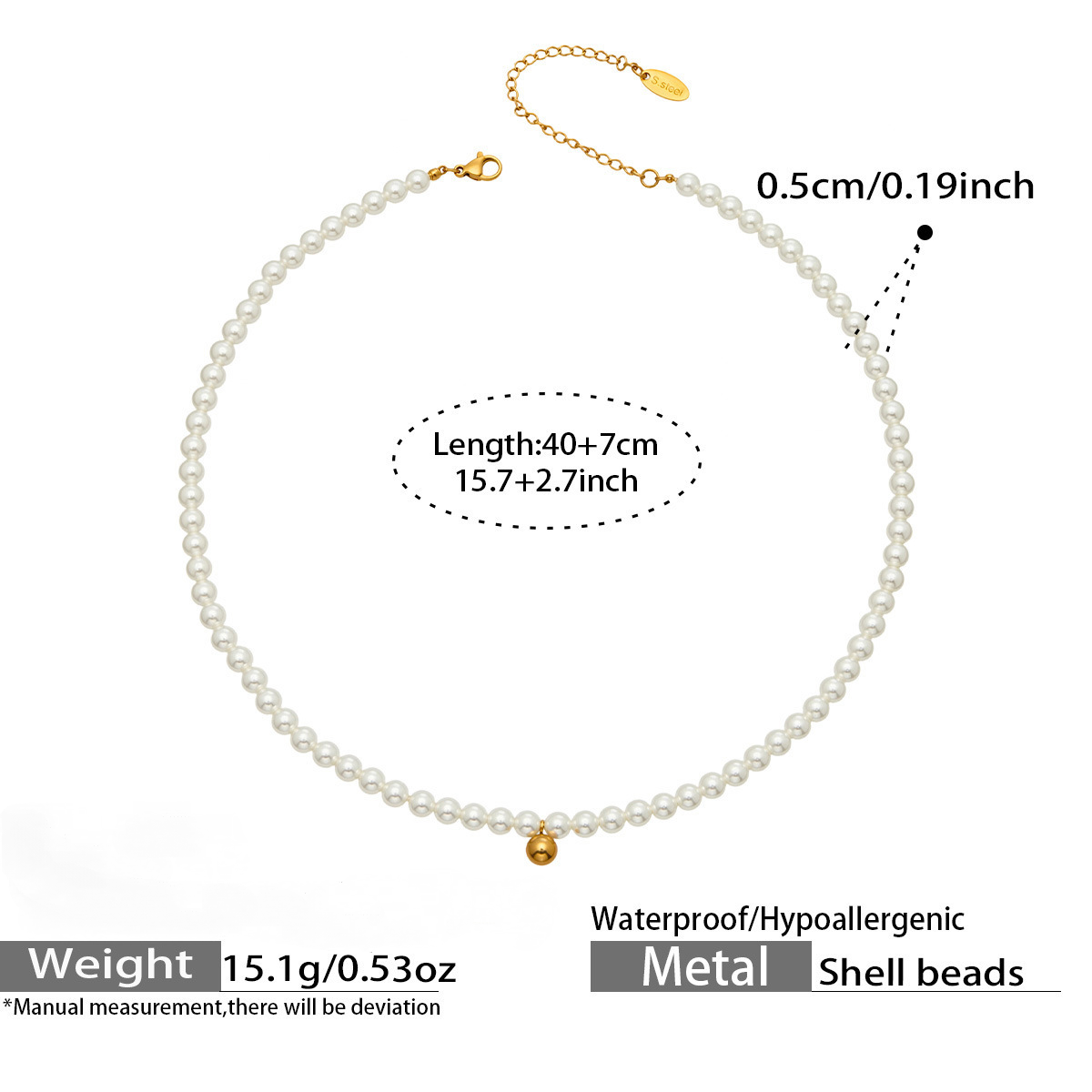Stainless Steel Imitation Pearl Bead Necklace Bracelet Jewelry Set
