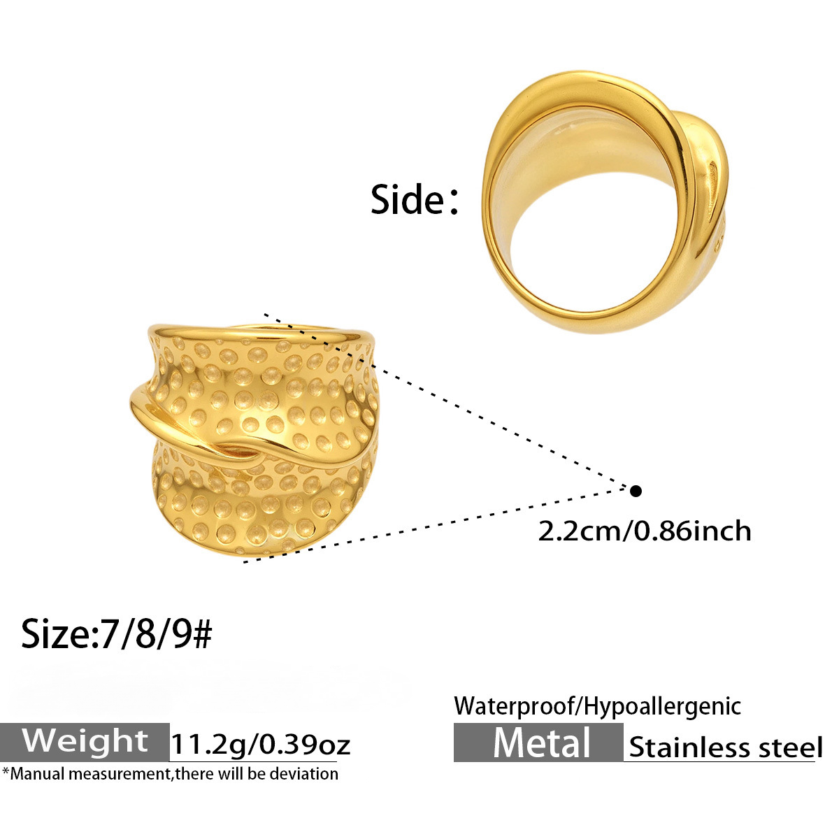 Stainless Steel 18K Gold PVD Exaggerated Texture Ring