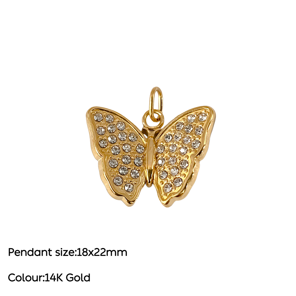 Stainless Steel 14K Gold PVD Butterfly Pendant