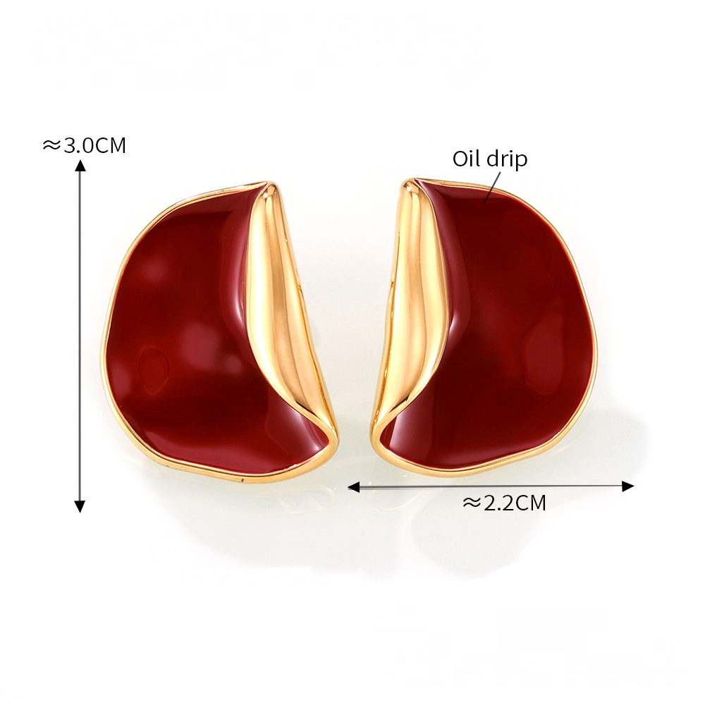 Stainless Steel Half Round Glaze Stud Earrings