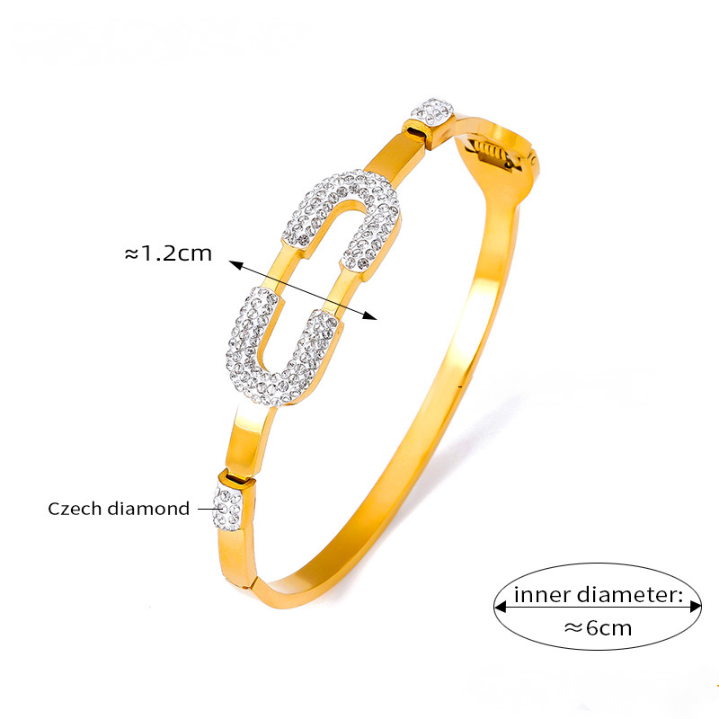 Stainless Steel U-Shaped Czech Diamond Bangle Bracelet