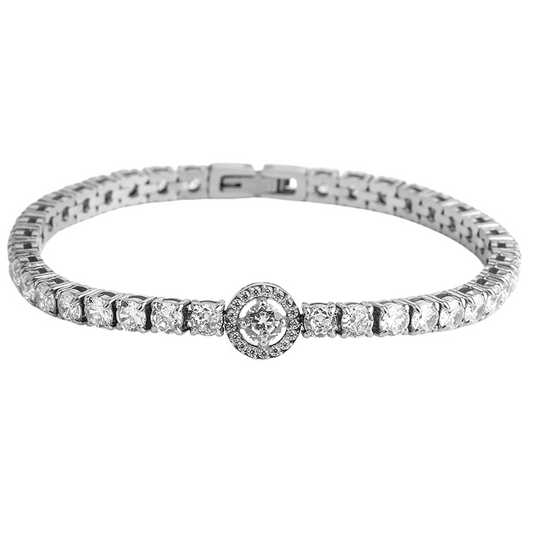 Stainless Steel Inlaid Round/Rectangle Zircon Main Stone Tennis Bracelet