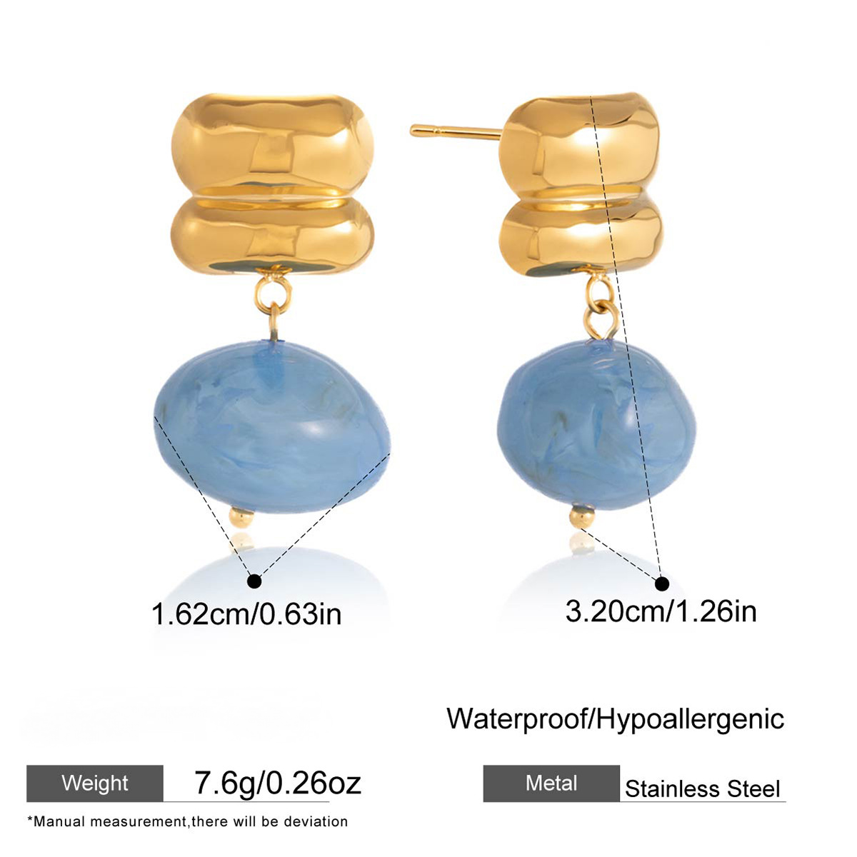 Stainless Steel Resin Geometric Pendant Stud Earrings