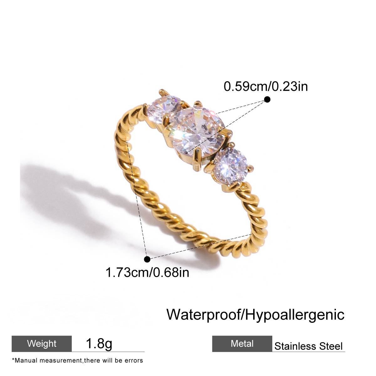 Stainless Steel Fine Ring Cubic Zirconia Ring Combination