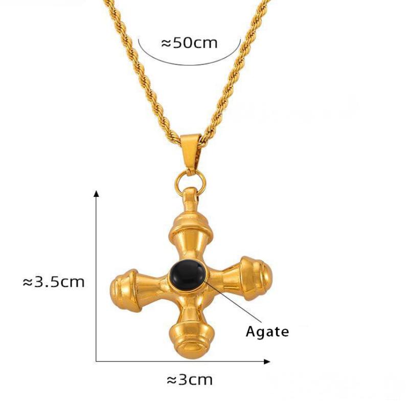Stainless Steel Cross Inlay Tiger Eye Stone Pendant Necklace