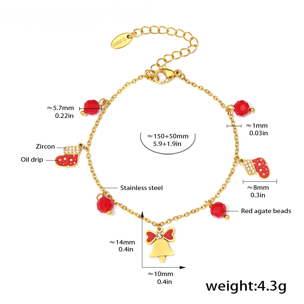 Stainless Steel Christmas Zircon Bell Necklace Bracelet Earrings Jewelry Suit