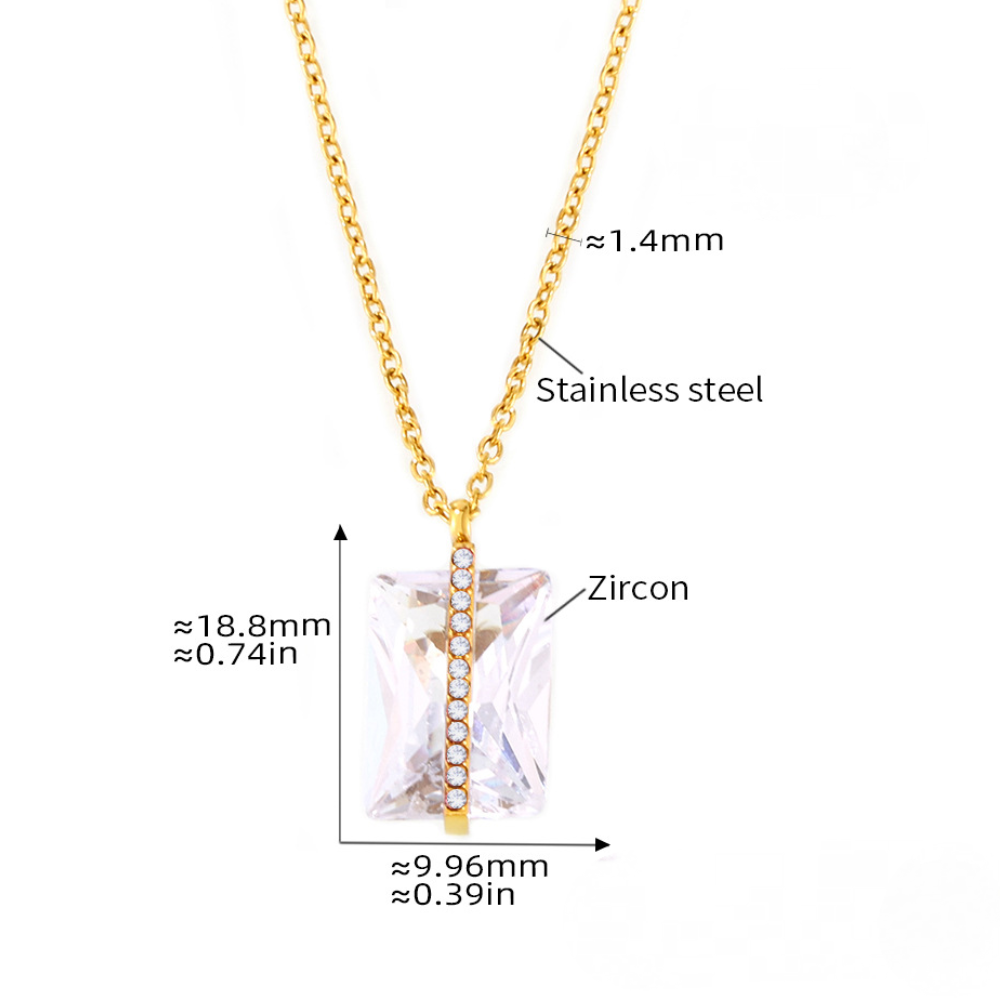 Stainless Steel Rectangular Cubic Zirconia Necklace