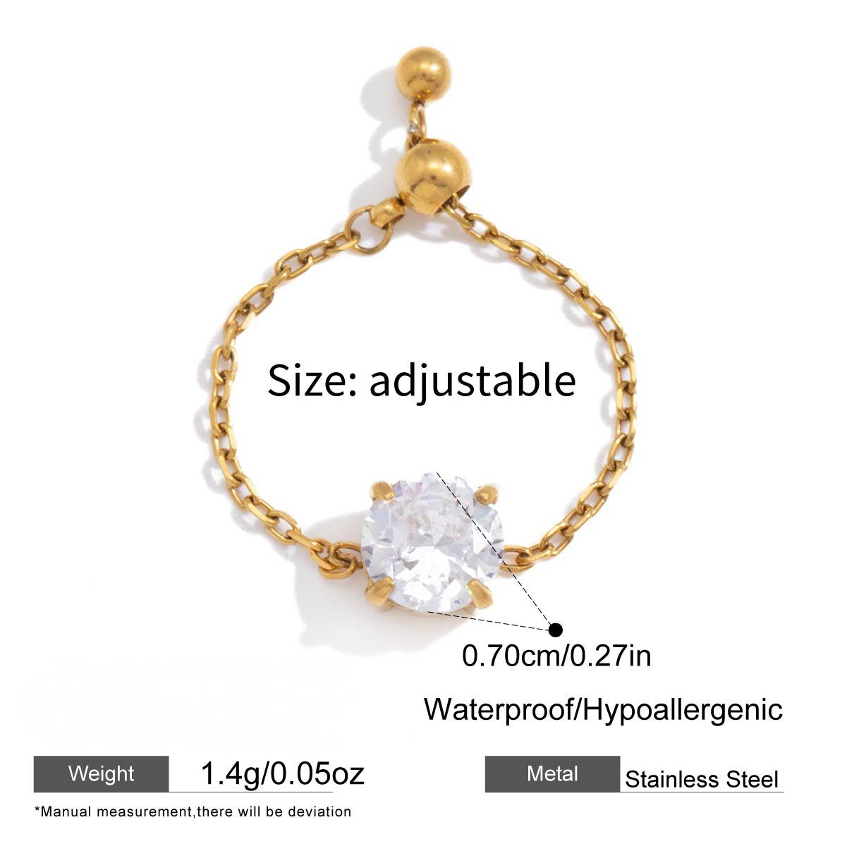 Adjustable Drawstring Stainless Steel CZ Ring
