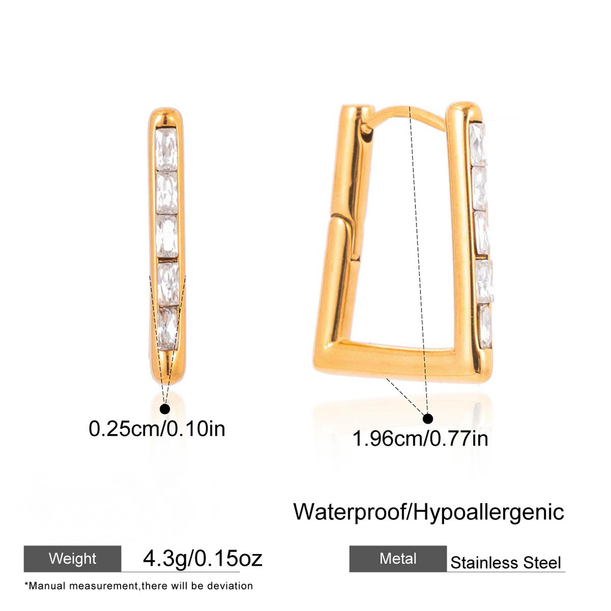 Stainless Steel Geometric Square-shaped Rhinestone Hoop Earrings