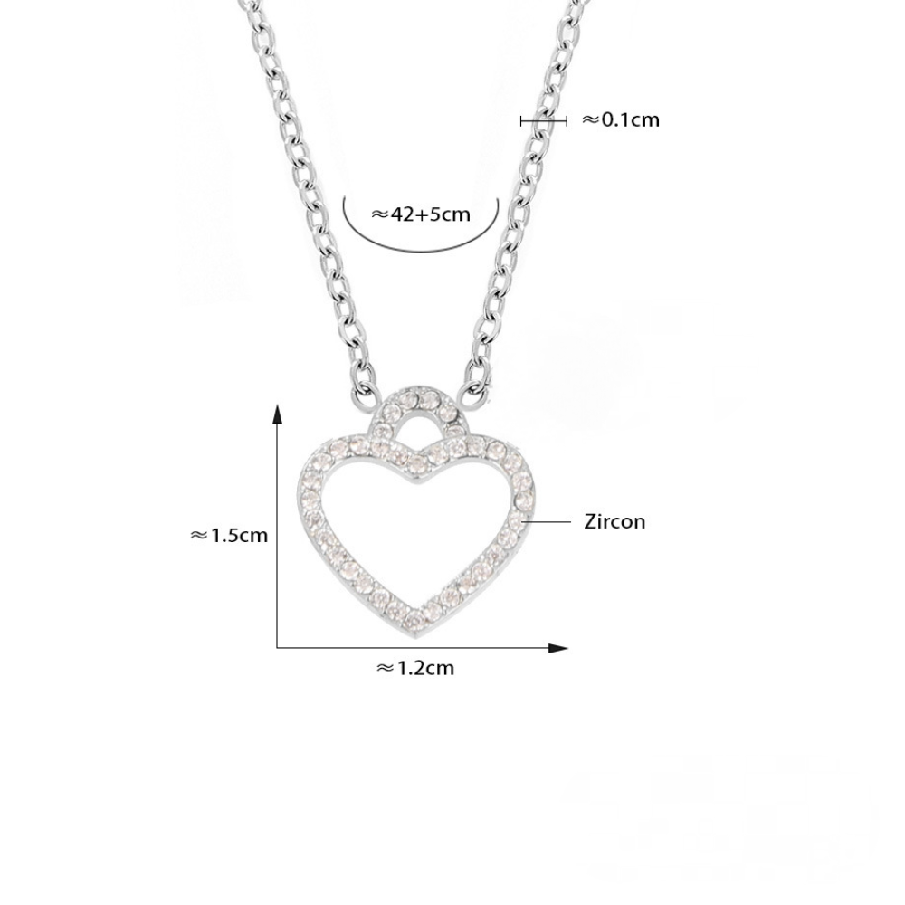 Stainless Steel Peach Heart with Outer Hole Inlay Cubic Zirconia Necklace
