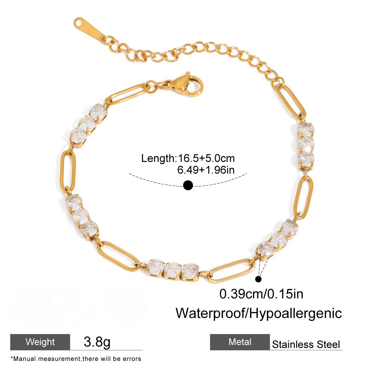 Stainless Steel Cubic Zirconia Bracelet Combination