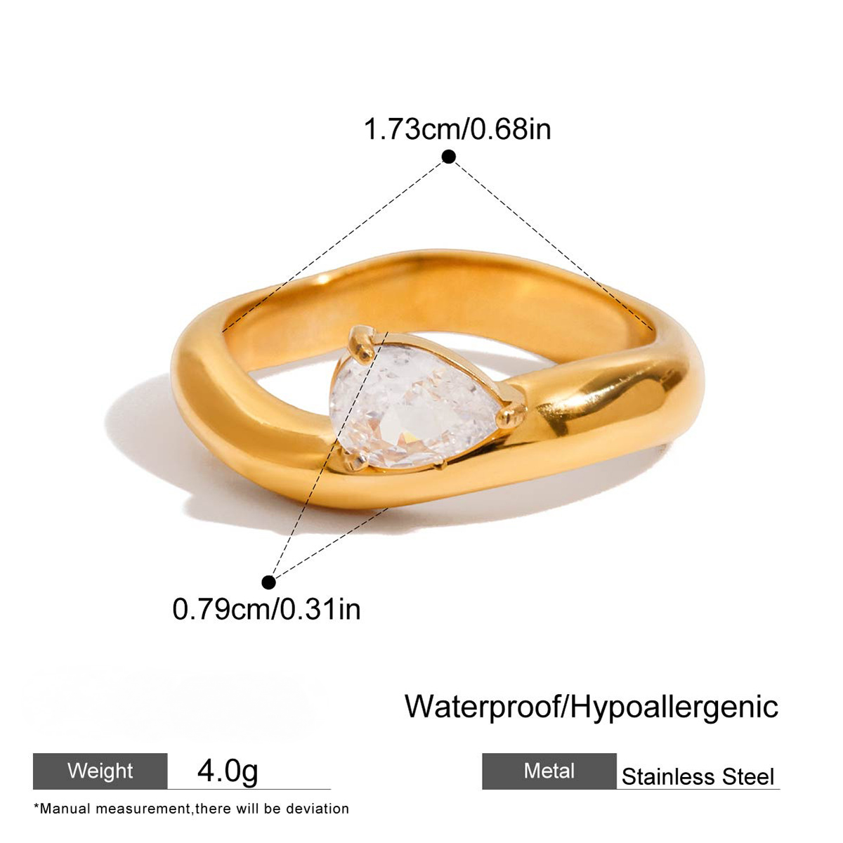 Stainless Steel White Cubic Zirconia Ring