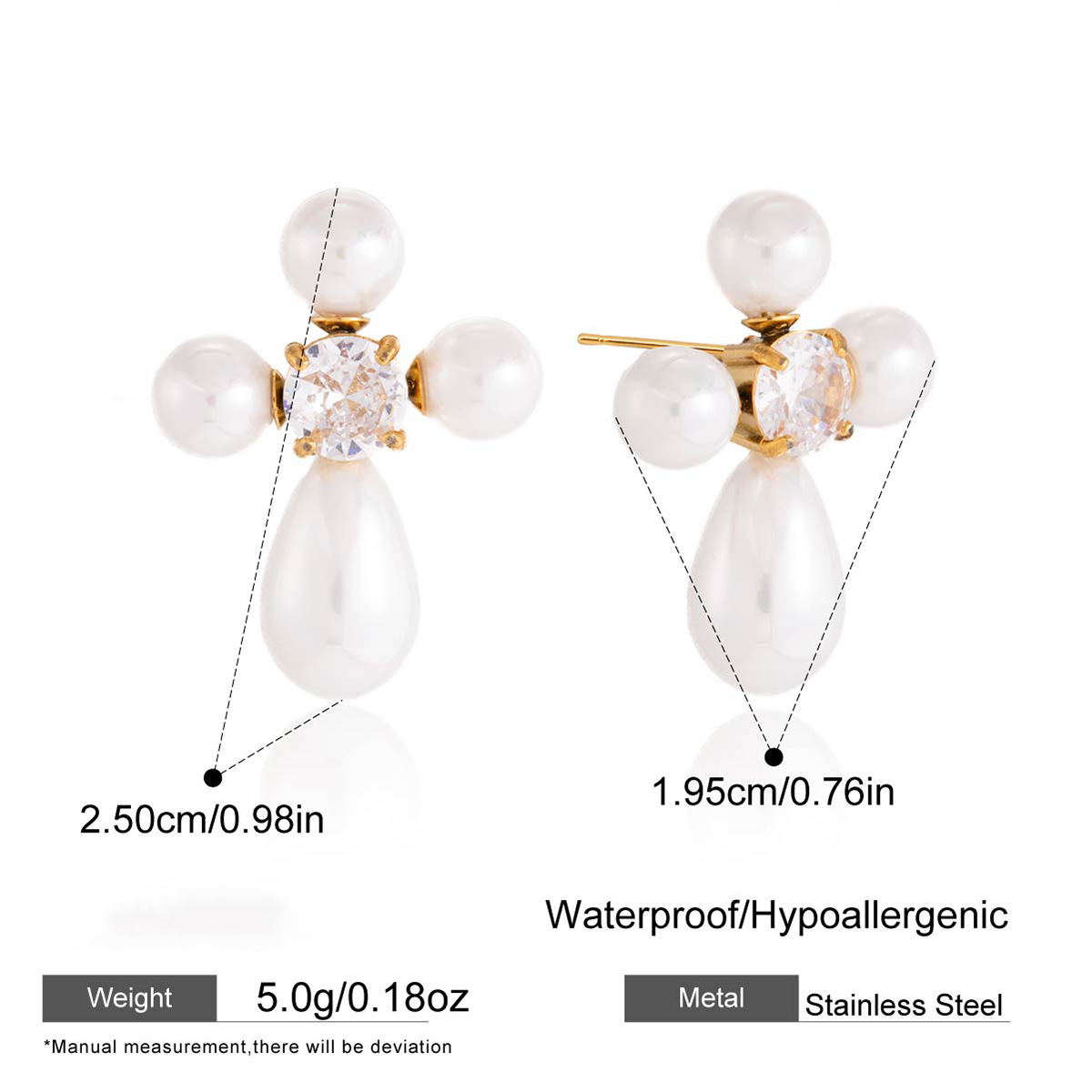 Stainless Steel Shell Pendant Acrylic Pearl Necklace Earrings Jewelry Set