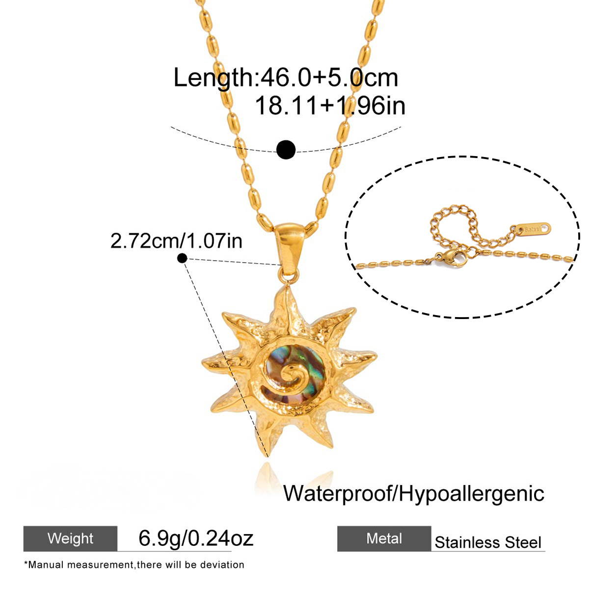 Stainless Steel Abalone Shell Necklace Earrings Rings Jewelry Set