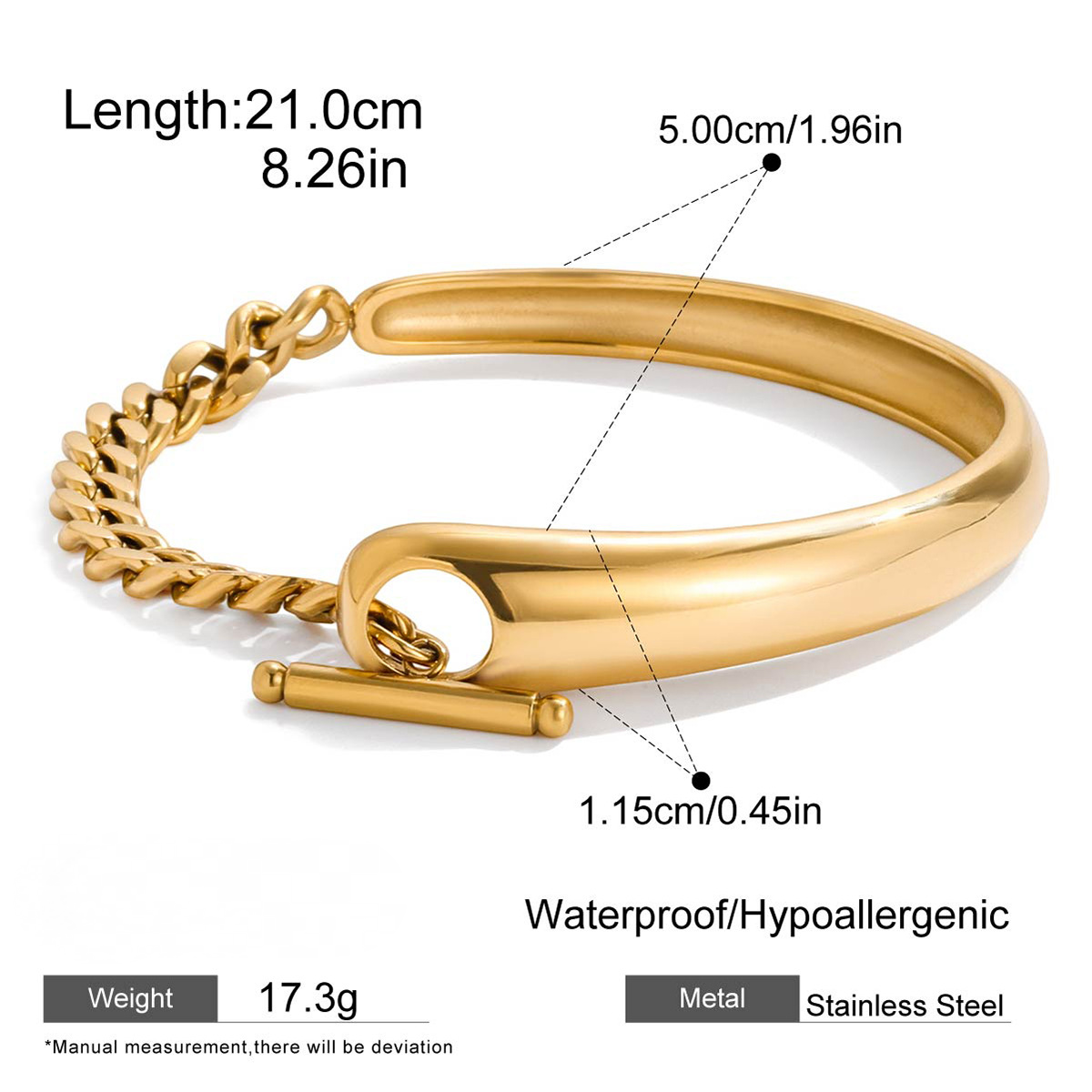 Stainless Steel Asymmetric Half Chain OT Buckle Bracelet