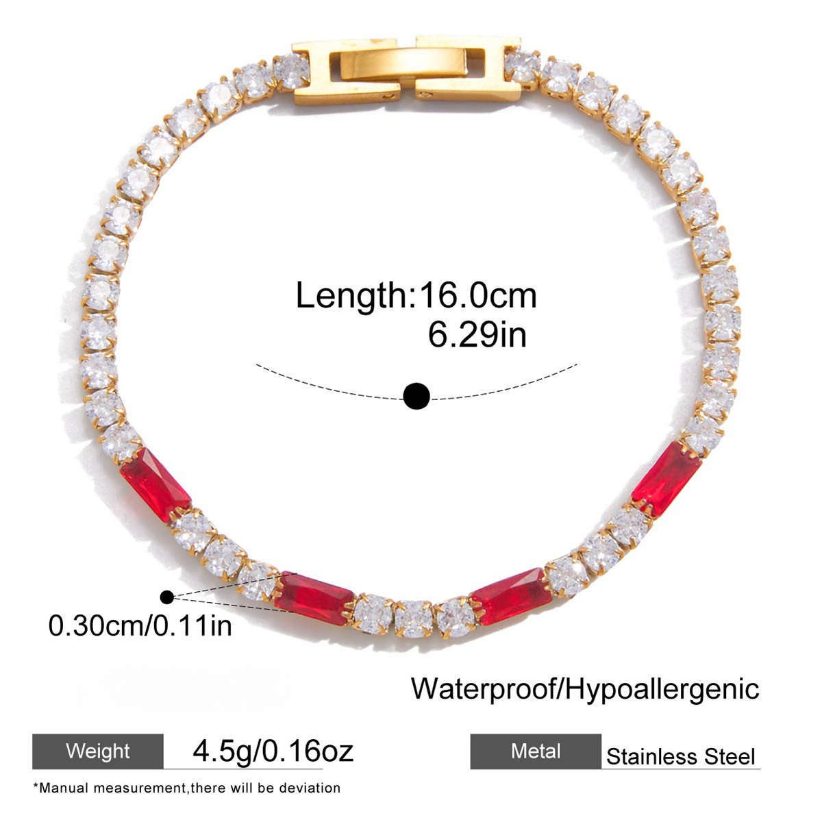 Stainless Steel Rectangular Cubic Zirconia Bracelet