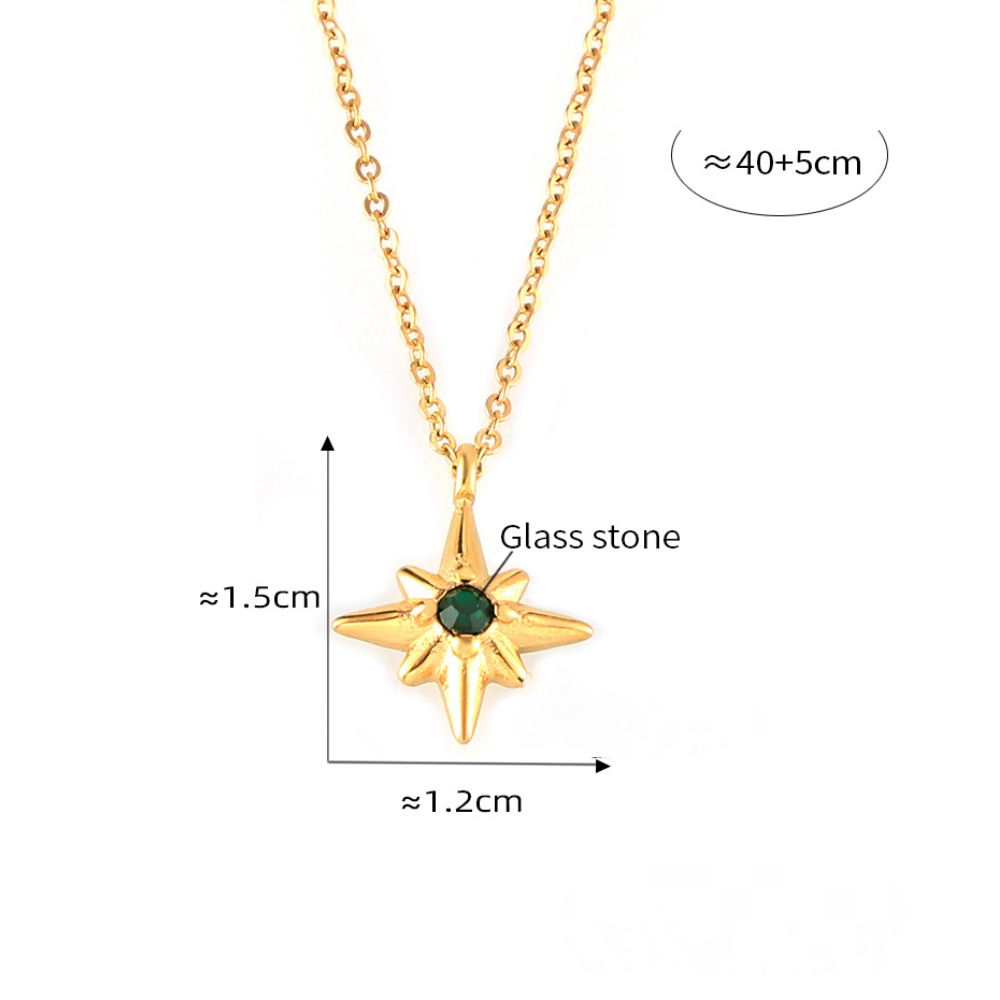 Stainless Steel Eight-pointed Star Inlay Cubic Zirconia Pendant Necklace