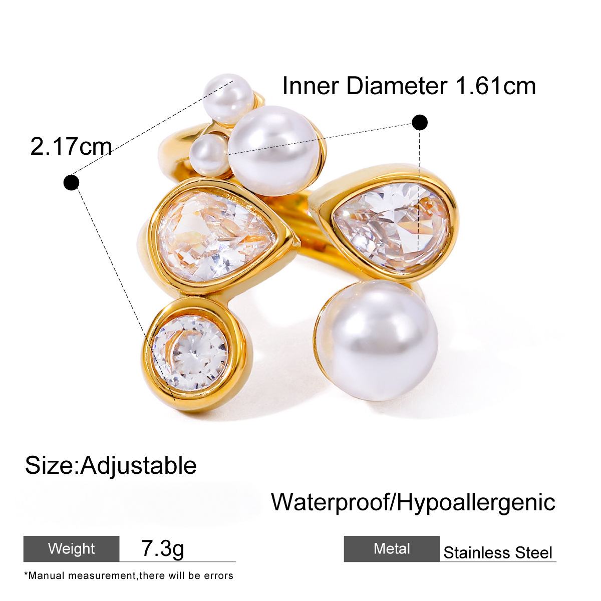 Stainless Steel Exaggerated Pearl Ring Combination