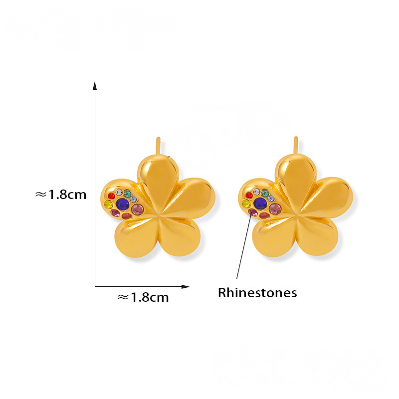 Stainless Steel Flower Inlay Rainbow Rhinestones Stud Earrings