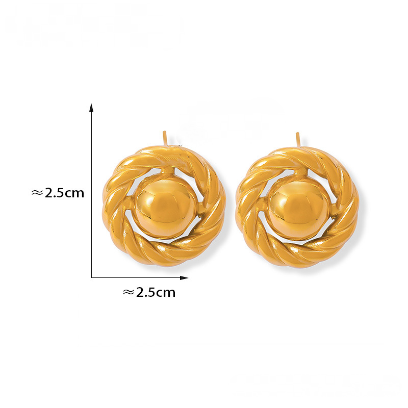 Stainless Steel Twisted Round Stud Earrings
