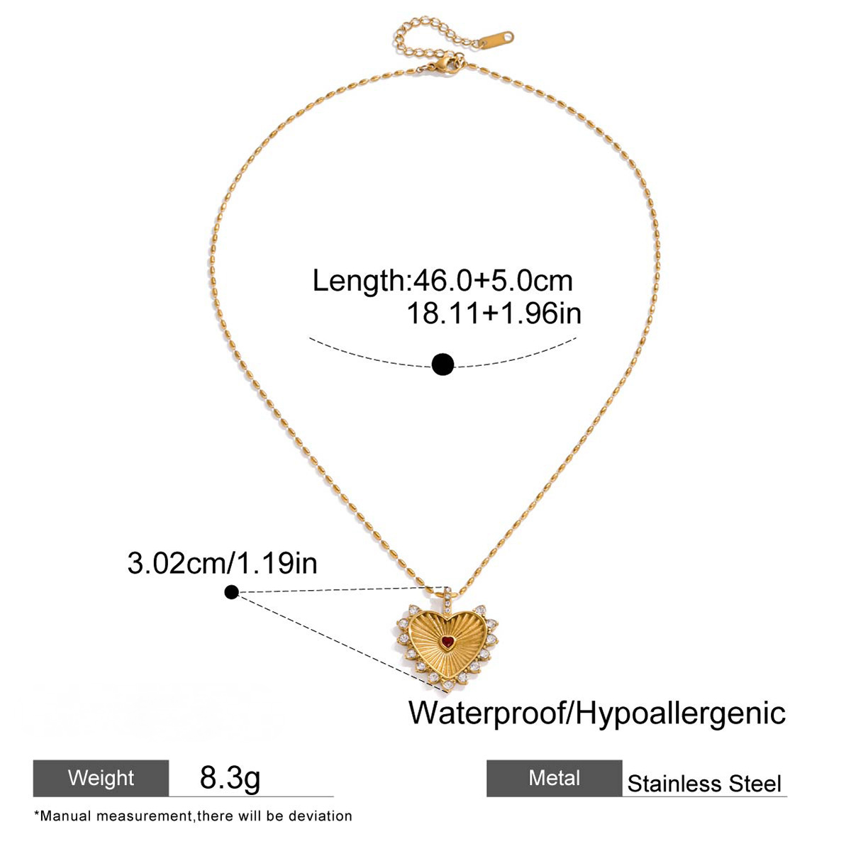 Stainless Steel Inlaid CZ Heart-shaped Pendant Necklace