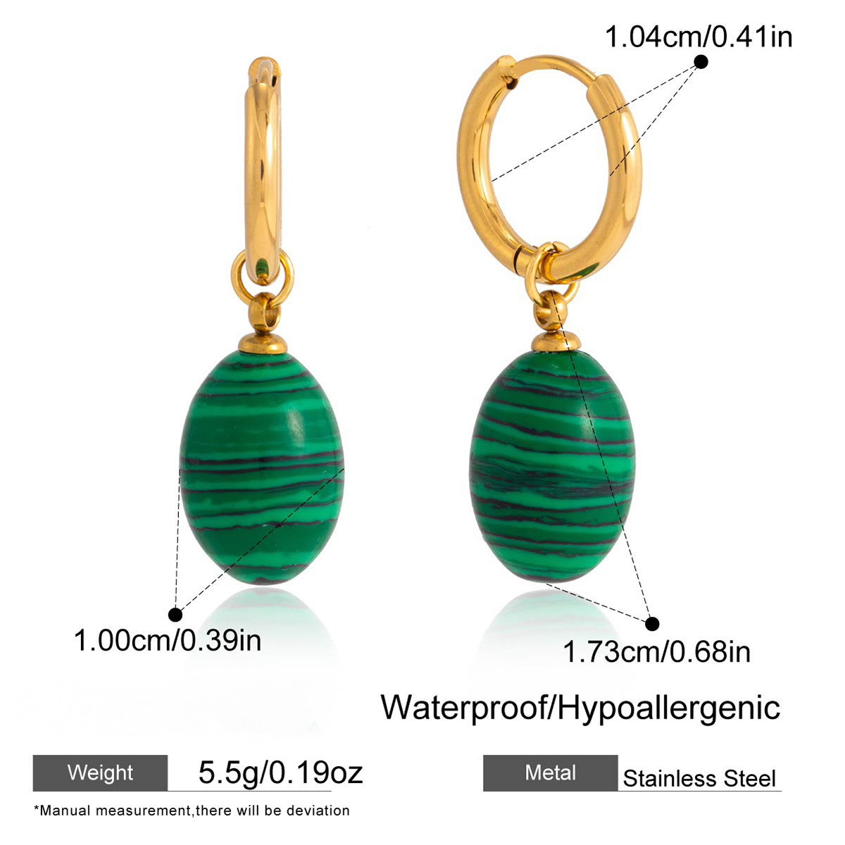 Stainless Steel Natural Stone Necklace Earrings Jewelry Set