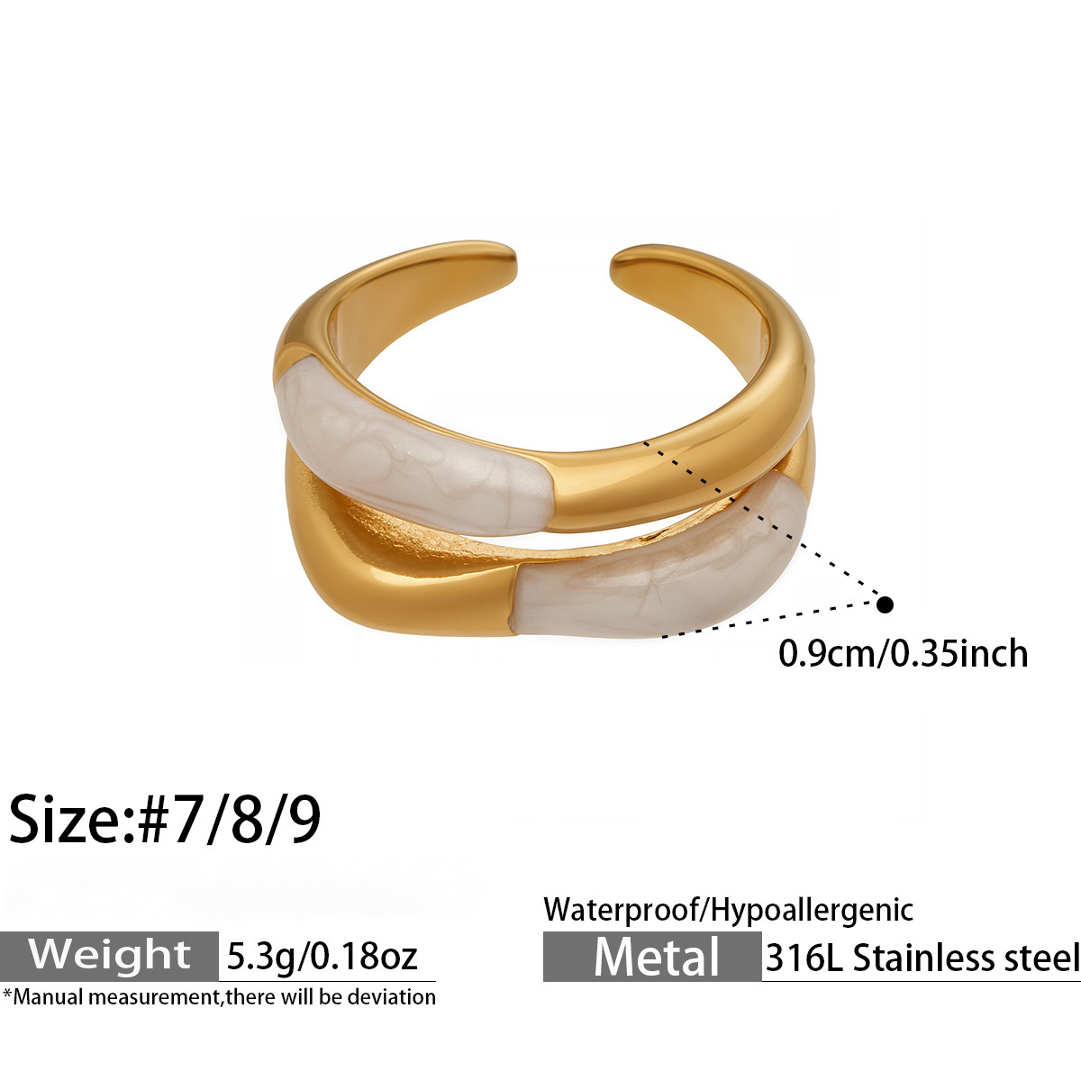 Stainless Steel 18K Gold PVD Enamel Open Ring