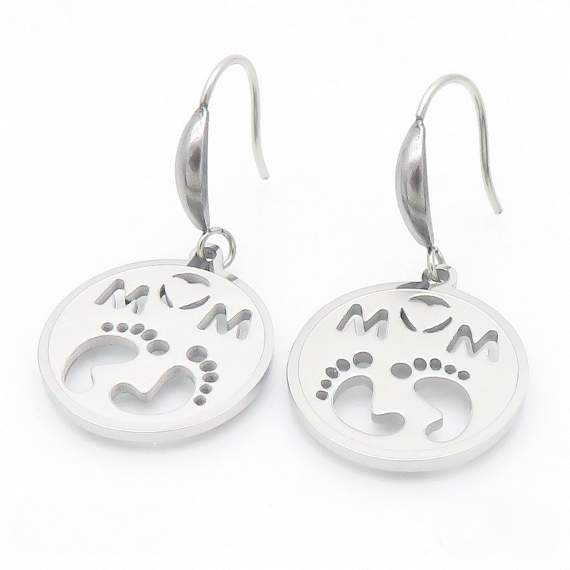 MOM Letter Footprint Pattern Round Earrings