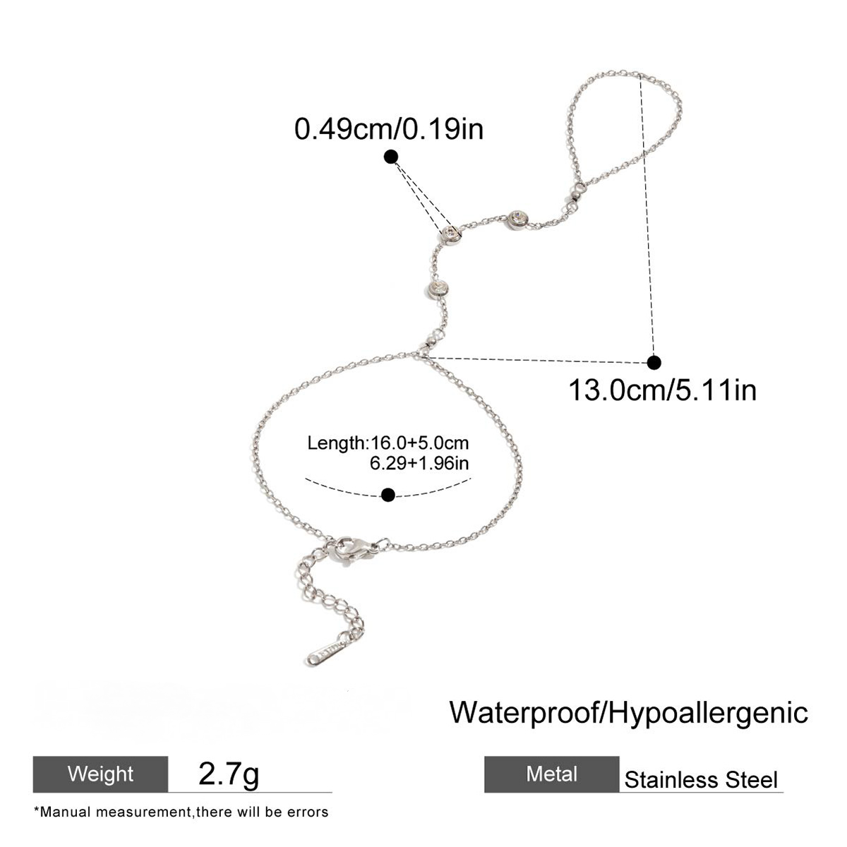 Stainless Steel Cubic Zirconia Finger Bracelet