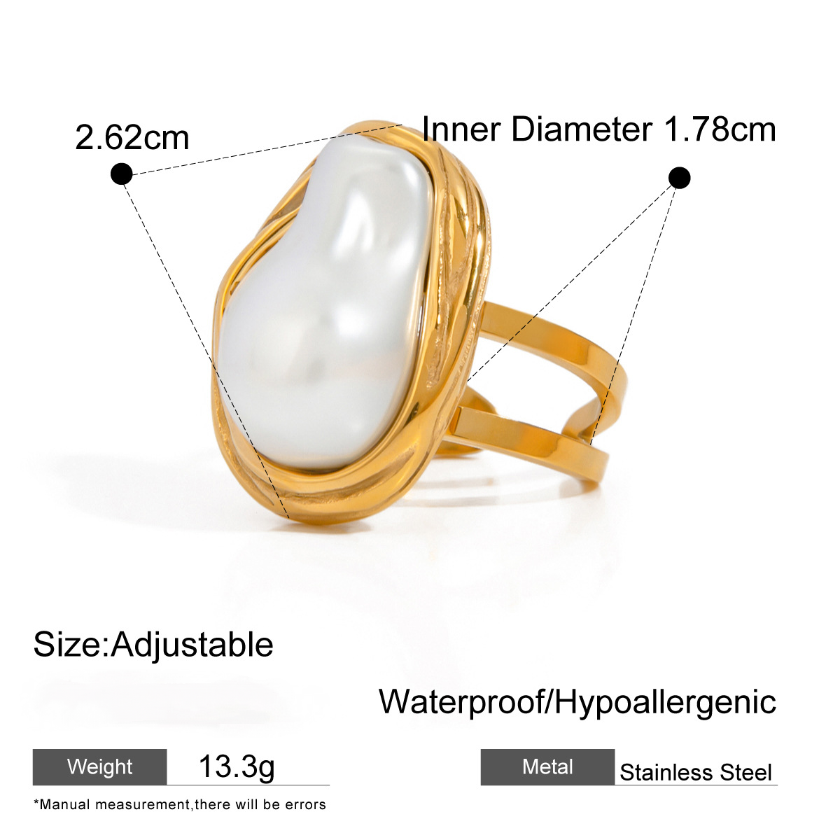 Stainless Steel Exaggerated Imitation Pearl Ring
