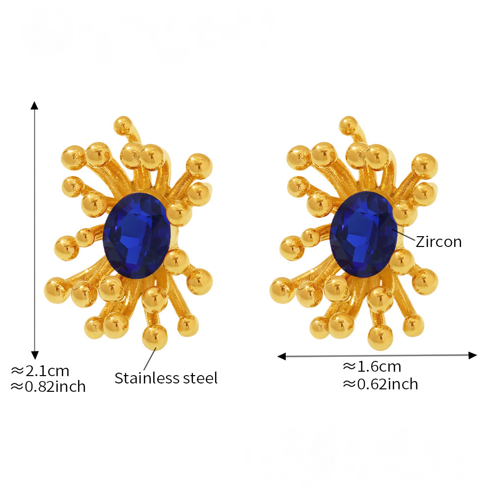 Stamen Inlay Cubic Zirconia Cuff Ring Earrings Stainless Steel Jewelry Suit