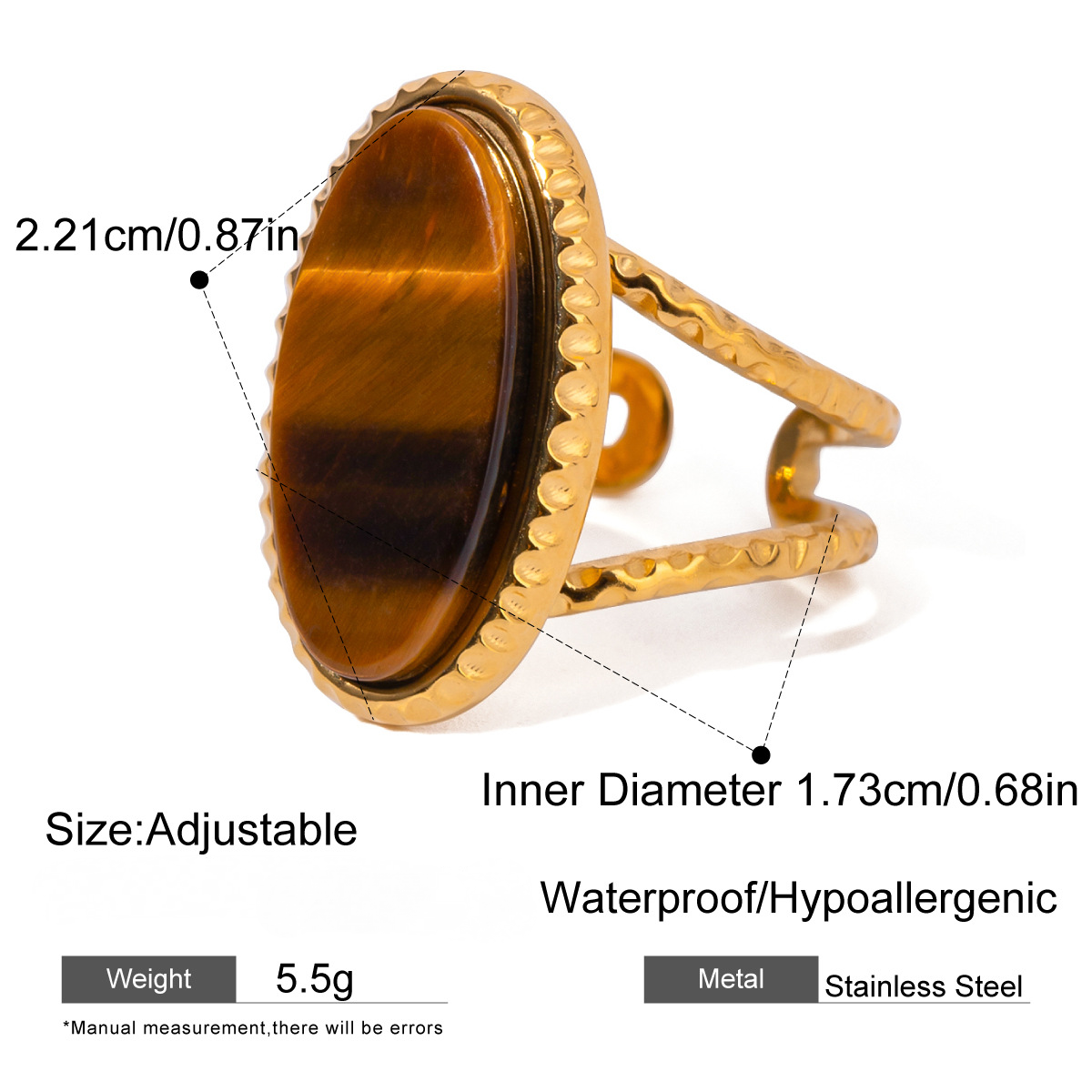 Stainless Steel Tiger's Eye Necklace Bracelet Ring Earrings Jewelry Suit