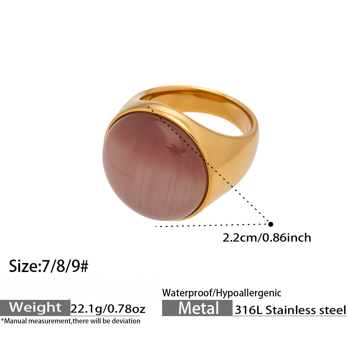 Stainless Steel Three-color Cat's Eye Stone Ring