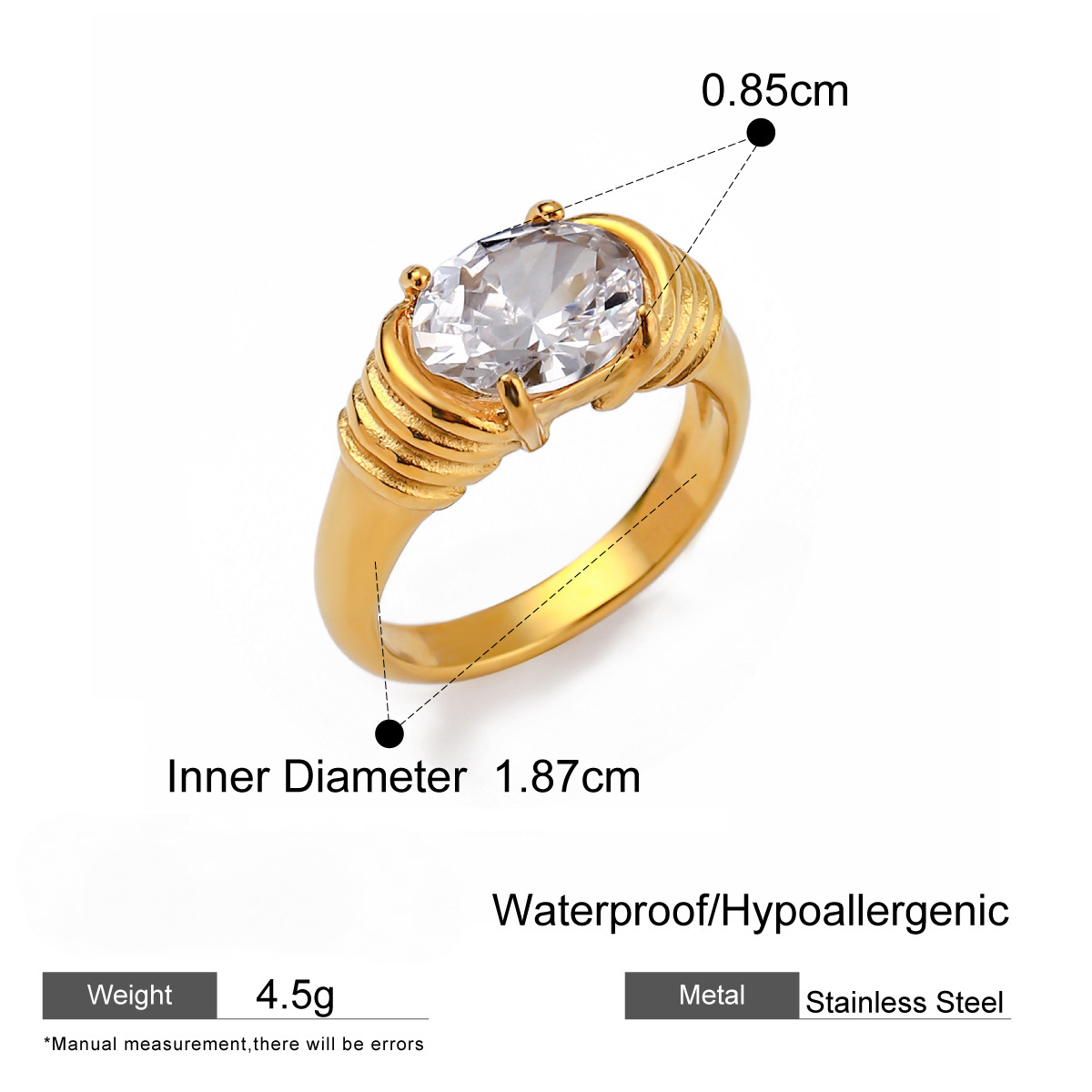 Light Luxury Stainless Steel White Cubic Zirconia Ring