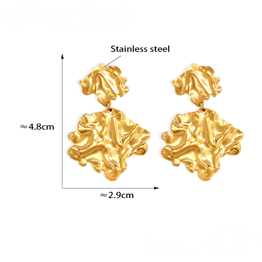 Stainless Steel Textured Leaf Drop Earrings