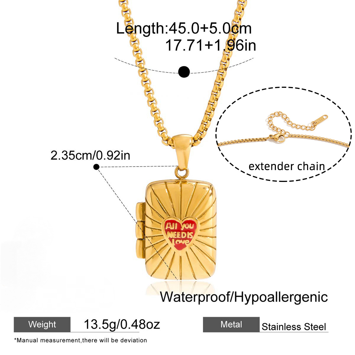 Stainless Steel Photo Box Pendant Necklace
