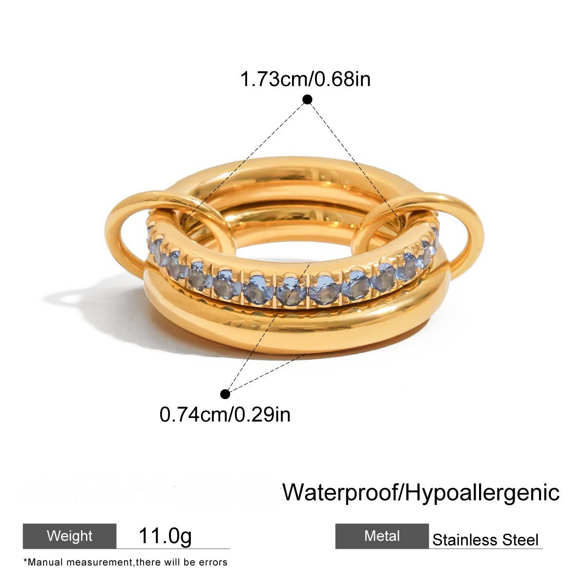 Stainless Steel Colored Diamond Finger Ring Combination