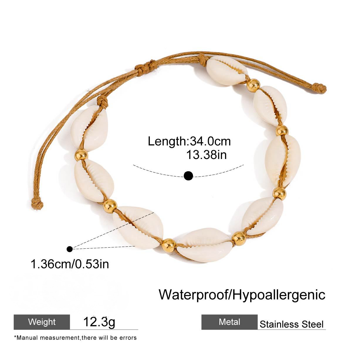 Stainless Steel Teeth Shell Steel Ball Adjustable Anklet