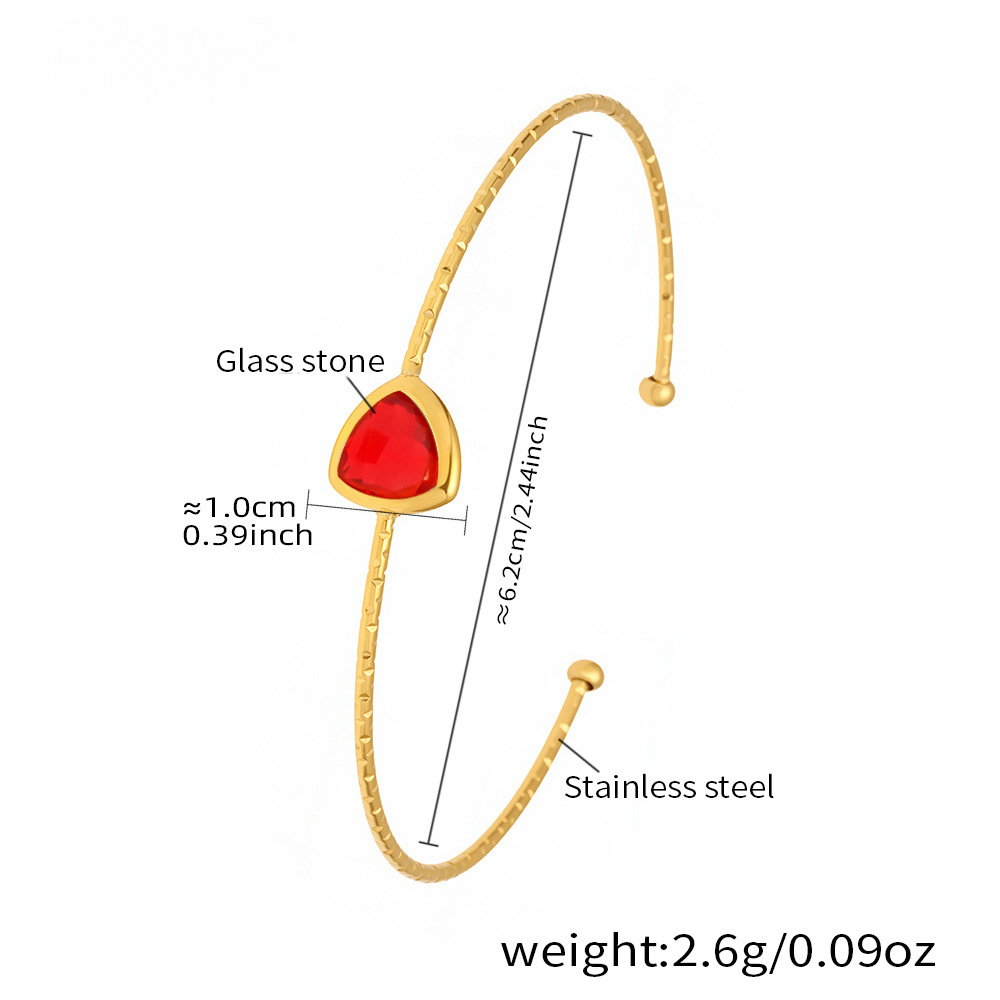 18K Gold PVD Cut Triangular Czech Glass Stone Cuff Bracelet