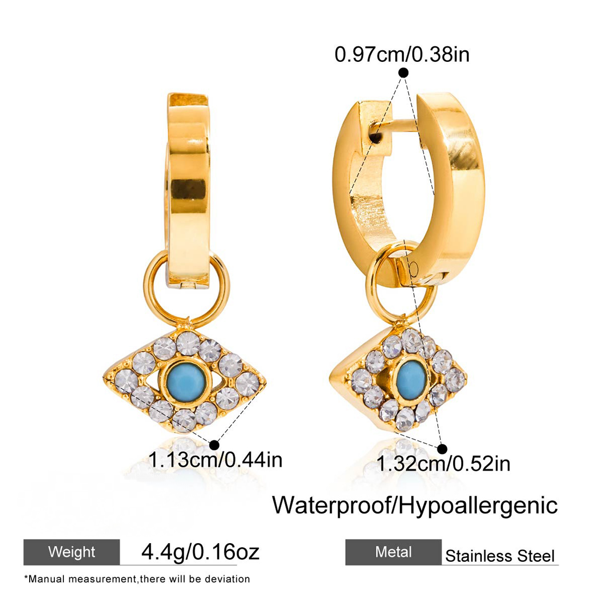 Stainless Steel Devil's Eye Necklace Earrings Jewelry Set