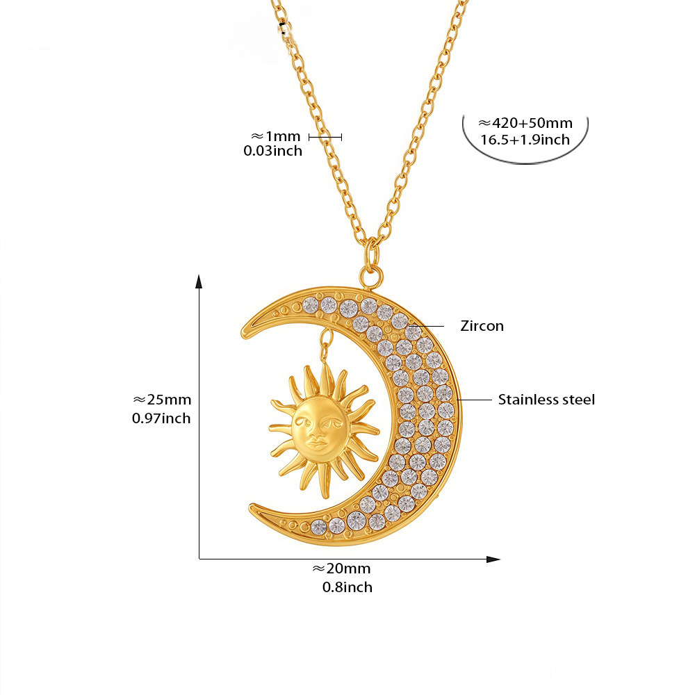 18K Gold PVD Moon Sun Cubic Zirconia Necklace Ring Jewelry Suit